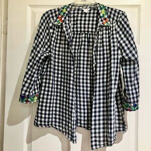 Last call-Floral embroidered gingham button down